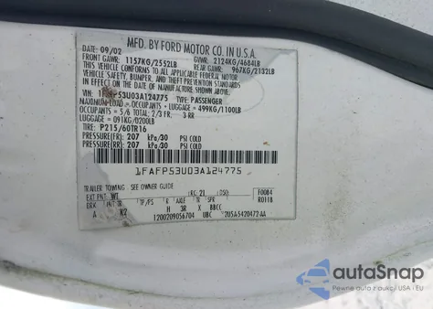 2003 Ford Taurus Se from USA, damaged, VIN 1FAFP53U03A124775